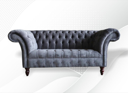 Chesterfield 3 Sitzer Wohnzimmer Couch Sofa Polster Sitz Textil Garnitur Grau
